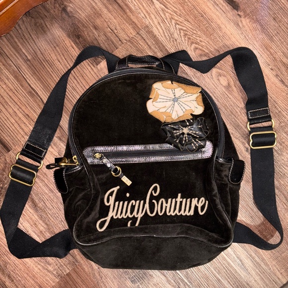 RARE Juicy Couture Velour Black Backpack with Leather Accents main image 15